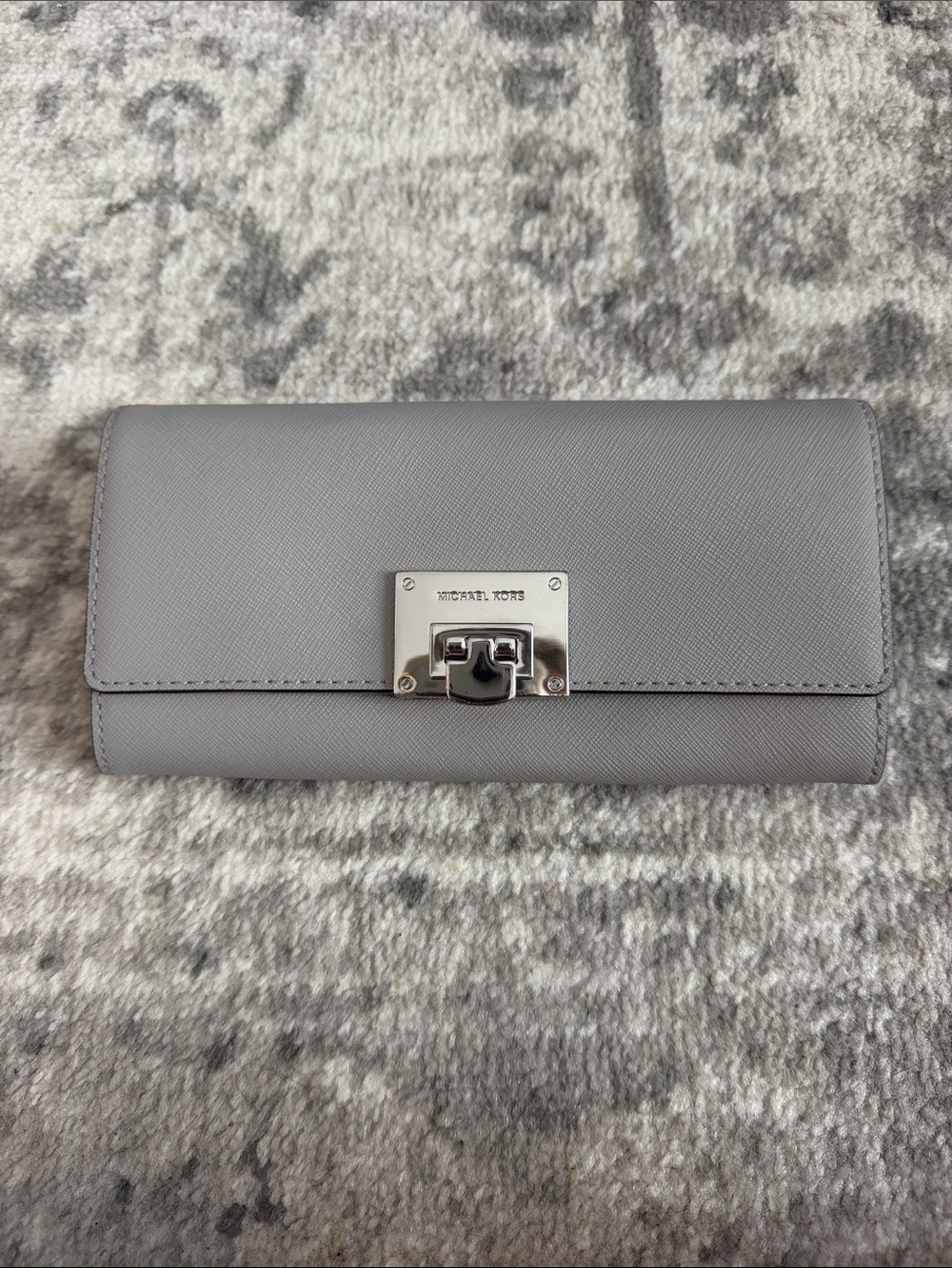 Michael Kors Light Gray Saffiano Leather Turn-Lock Wallet